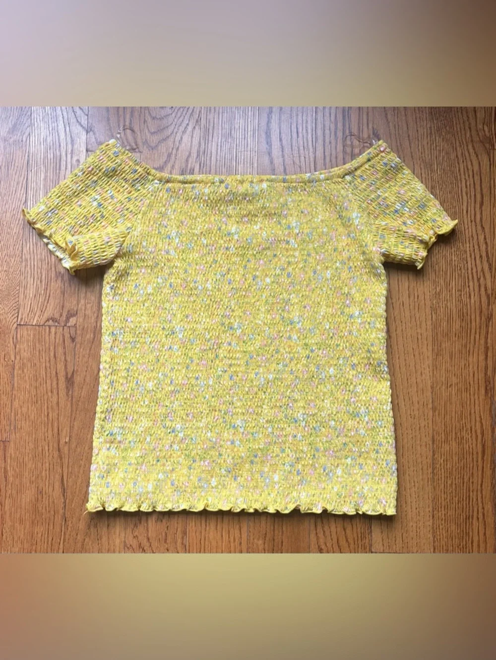 Art Class Yellow Girls Smocked Off-Shoulder Girls 14-16 Ruffle Sleeve Stretch